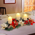 FORUP Christmas Tabletop Centerpiece, Christmas Candle Holders, Christmas Tabletop Poinsettia Centerpiece with 3 Flameless Candle, Holiday Candelabrum for Home Party Christmas Table Mantel Decorations