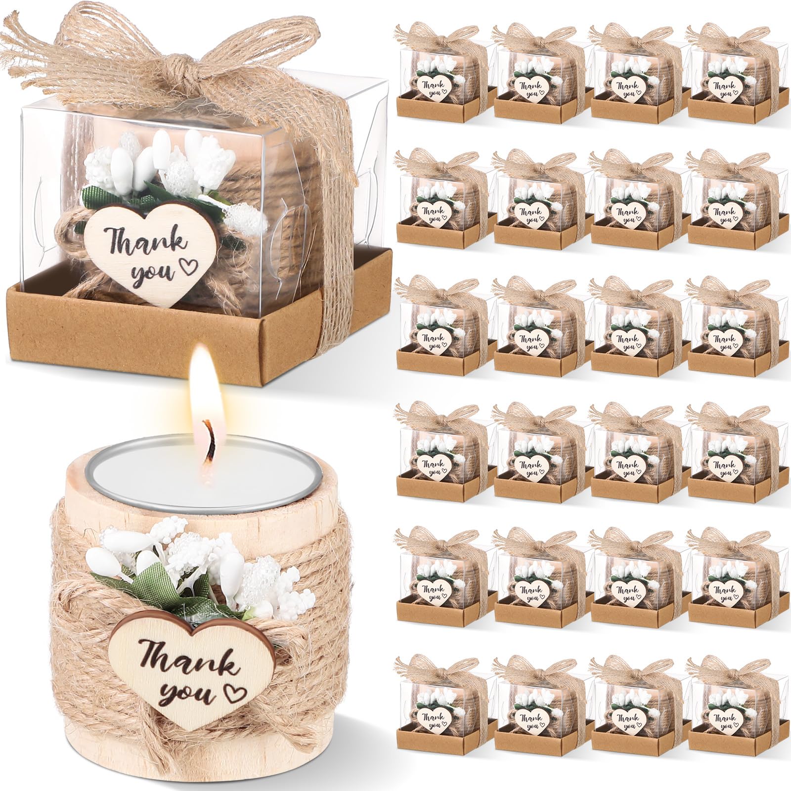 Retisee Wood Candle Holders Memorial Tealight Holder Wedding Favors Thank You Guest Gifts for Wedding Cylinder Handmade Candles for Baby Bridal Shower Party Housewarming Table Centerpiece (24)