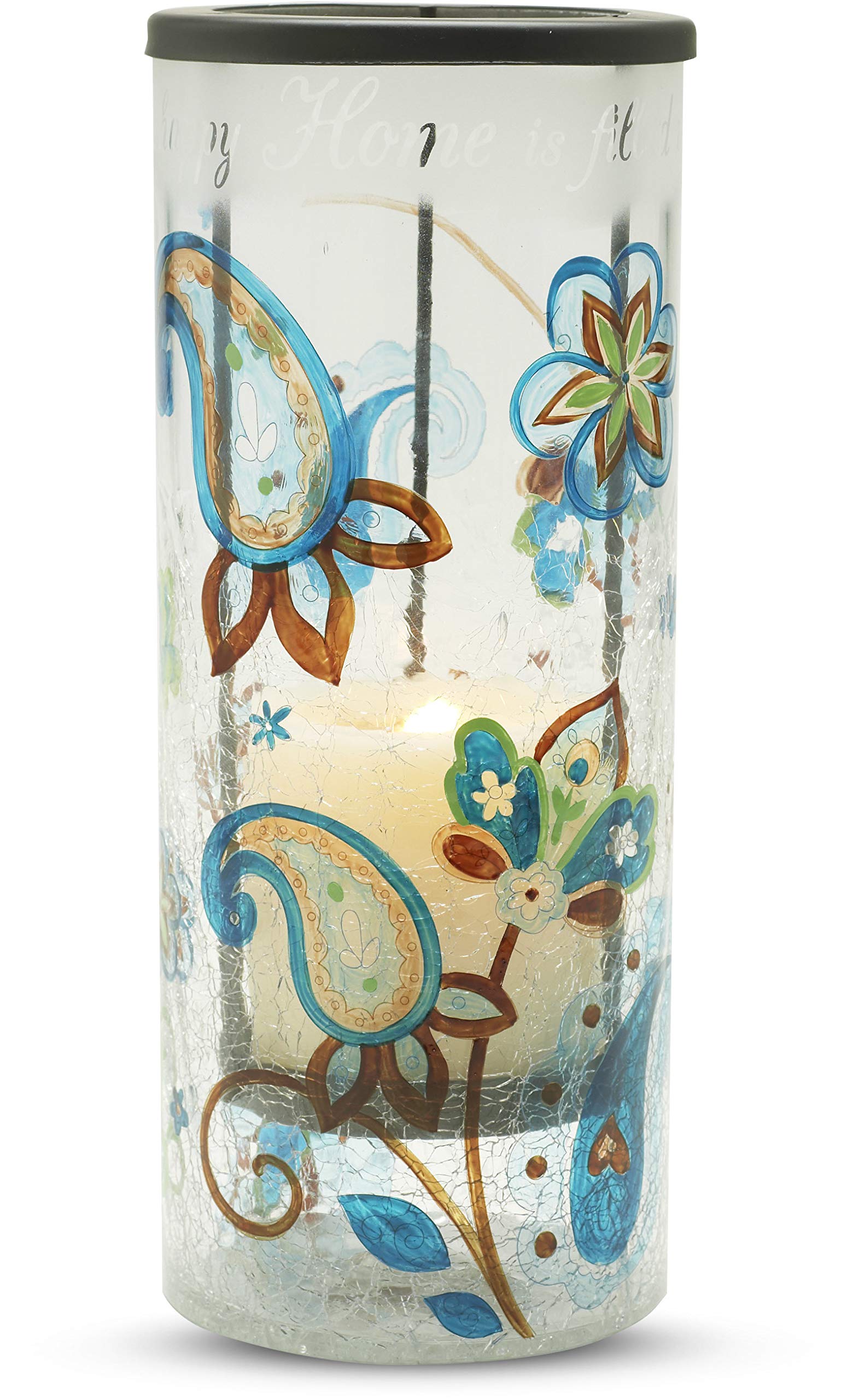 Pavilion Gift Company Perfectly Paisley Home Glass Hurricane Candle Holder, led Glass, 10-Inch Tall, Candle Not Included