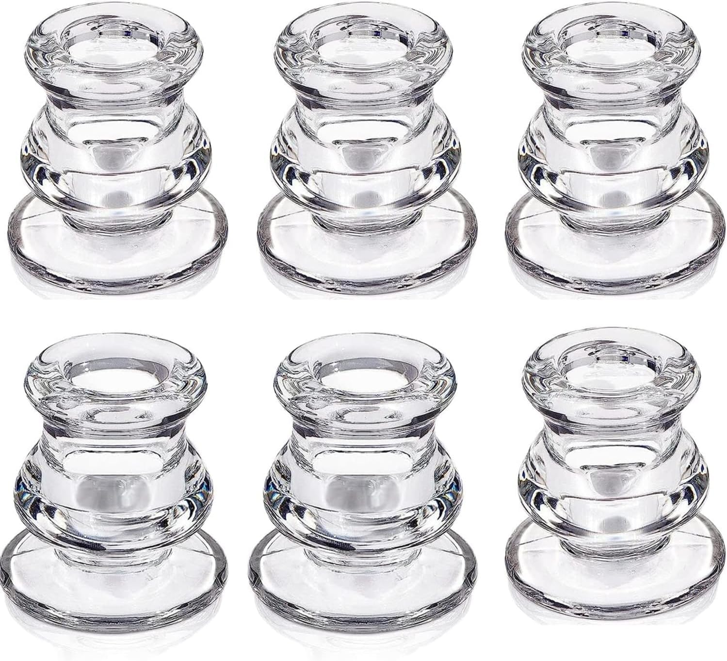 Glass Candlestick Holders, 6 PCS Clear Taper Candle Holders Bulk, Heavy Duty Thick Glass Candle Sticks for Wedding Party Festival Table Centerpiece Decoration