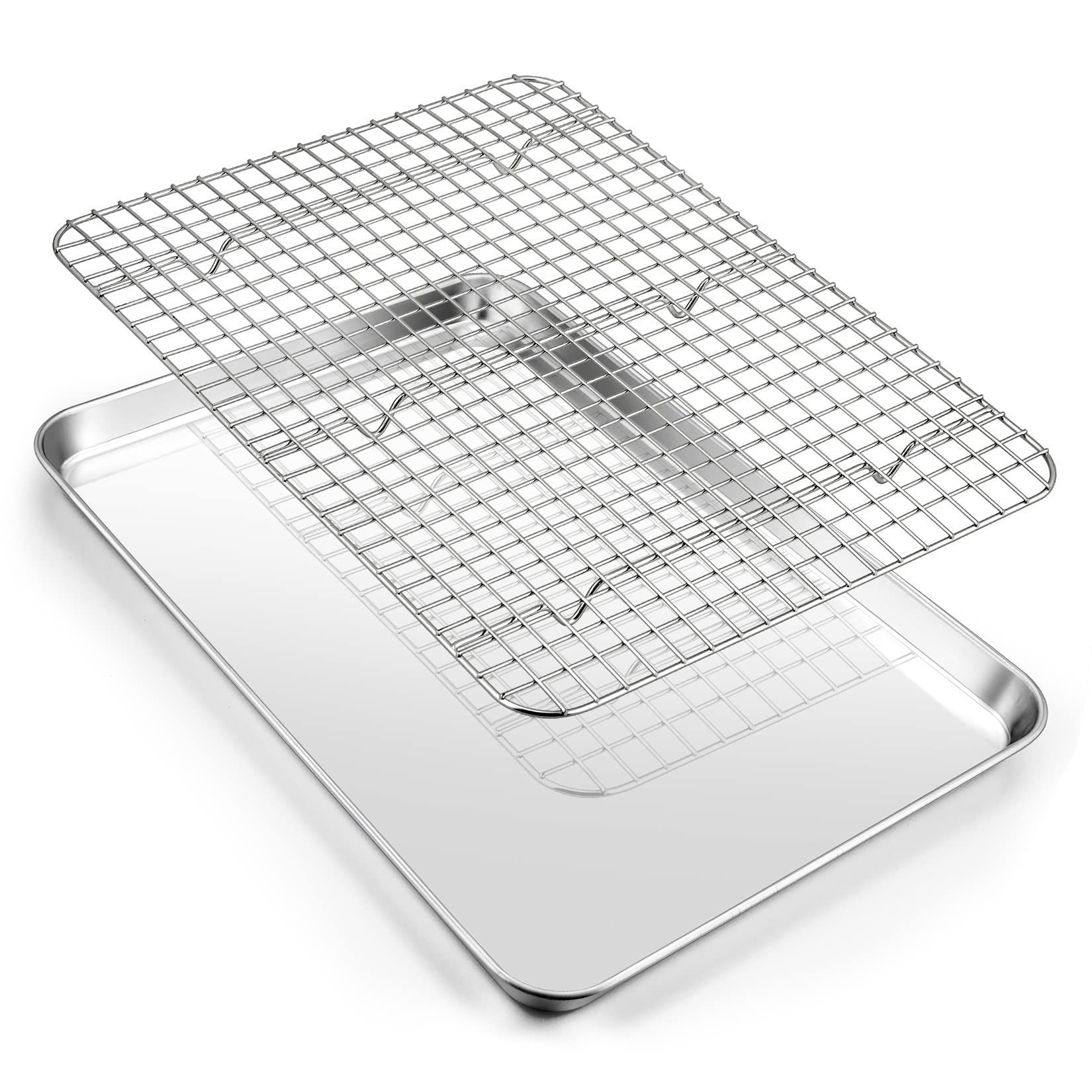 Joyfair 16 Inch Baking Pan with Rack Set, Stainless Steel Oven Sheet Pan Tray with Cooling Rack, For Cookies, Bacons, Meat, Non-toxic & Heavy Duty, Rust-free & Dishwasher Safe - 1 Pan & 1 Rack