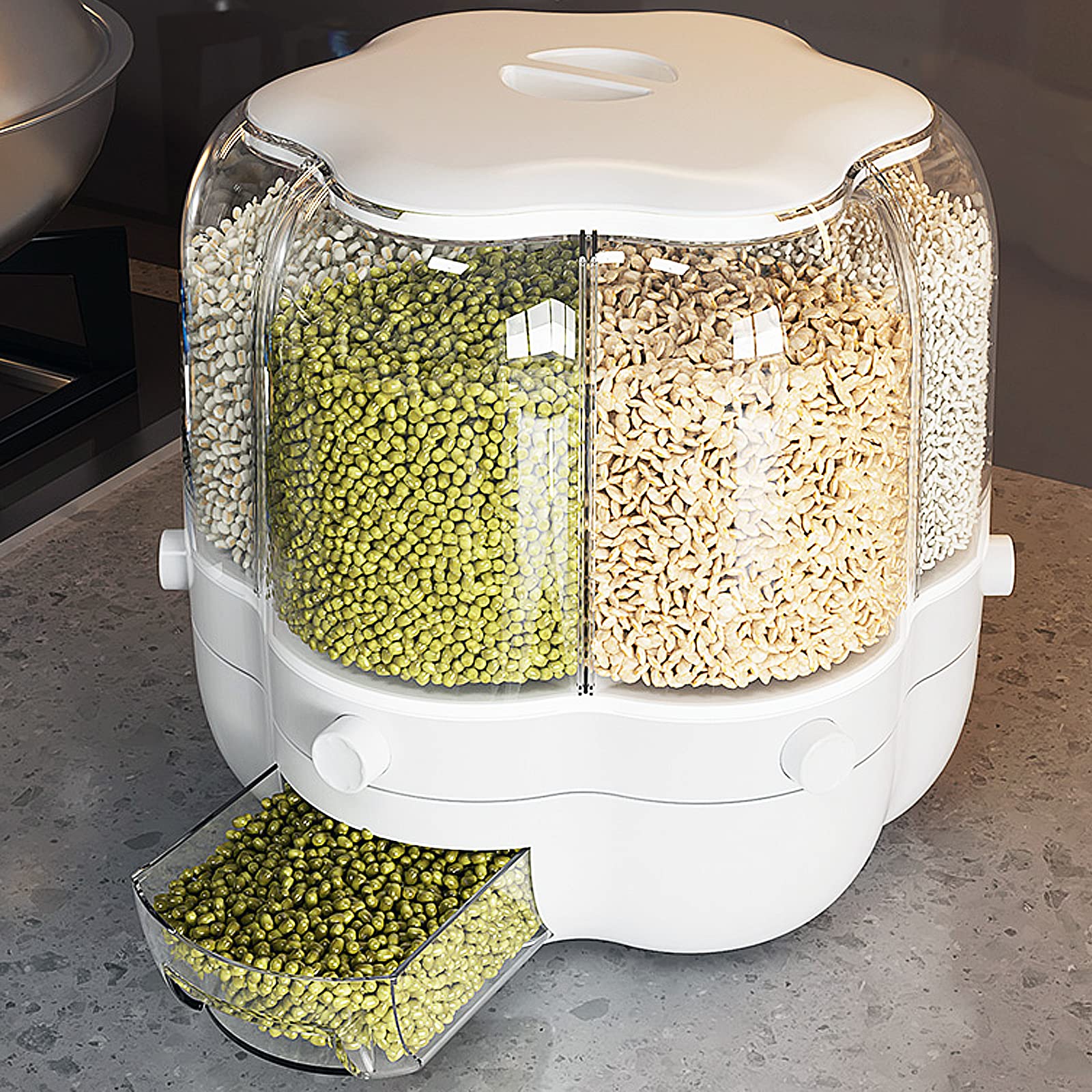 Xiyao 28Lb Rice And Grain Storage Container, 360° Rotating Food Dispenser Measuring Cylinder With Lid Moisture Resistant Household, Sealed For Black Rice, Yellow Other Small Beans