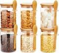 SKY-TOUCH 6Pcs Glass Jars with Bamboo Lids & Spoons : 550ml Airtight Glass Spice Jars Clear Sugar Container Food Storage Containers for Coffee Beans Spice Sugar Tea Nuts Candy Salts
