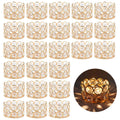24 Pack Gold Metal Crystal Tea Light Candle Holders - 2.4"x1.6" Bulk Small Votive Candle Holders for Wedding, Home, Party Table Centerpiece Decorations