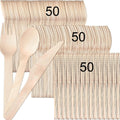 NALACAL 50pcs Disposable Wooden Cutlery Set, Excellent quality, Eco Friendly Biodegradable & Compostable For Party Picnic Office Wedding & Indoor/Outdoor use, Deep spoons strong forks sharp knives.