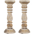 Northlight Set of 2 Etched Antique Style Pillar Candle Holders, 12", Brown