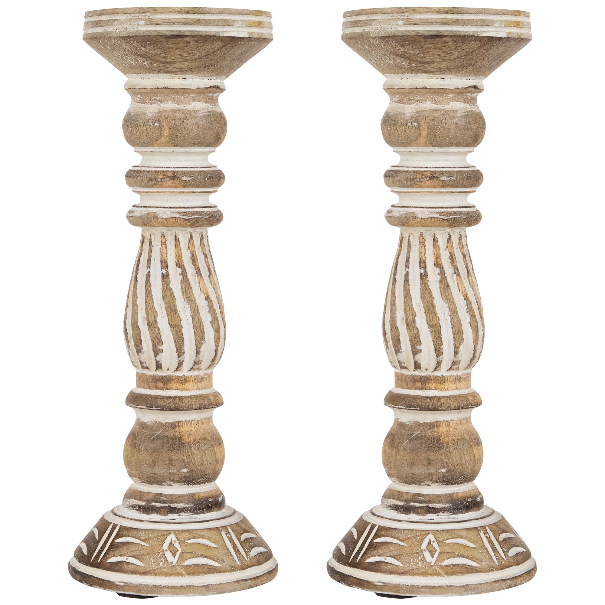 Northlight Set of 2 Etched Antique Style Pillar Candle Holders, 12", Brown