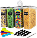 Large Cereal Containers Storage Set for Pantry, 4 Pack 4L/135 Oz Airtight Food Storage Containers BPA Free Plastic Containers with Lids for Sugar Flour Snack, Labels and Spoons Included,Black