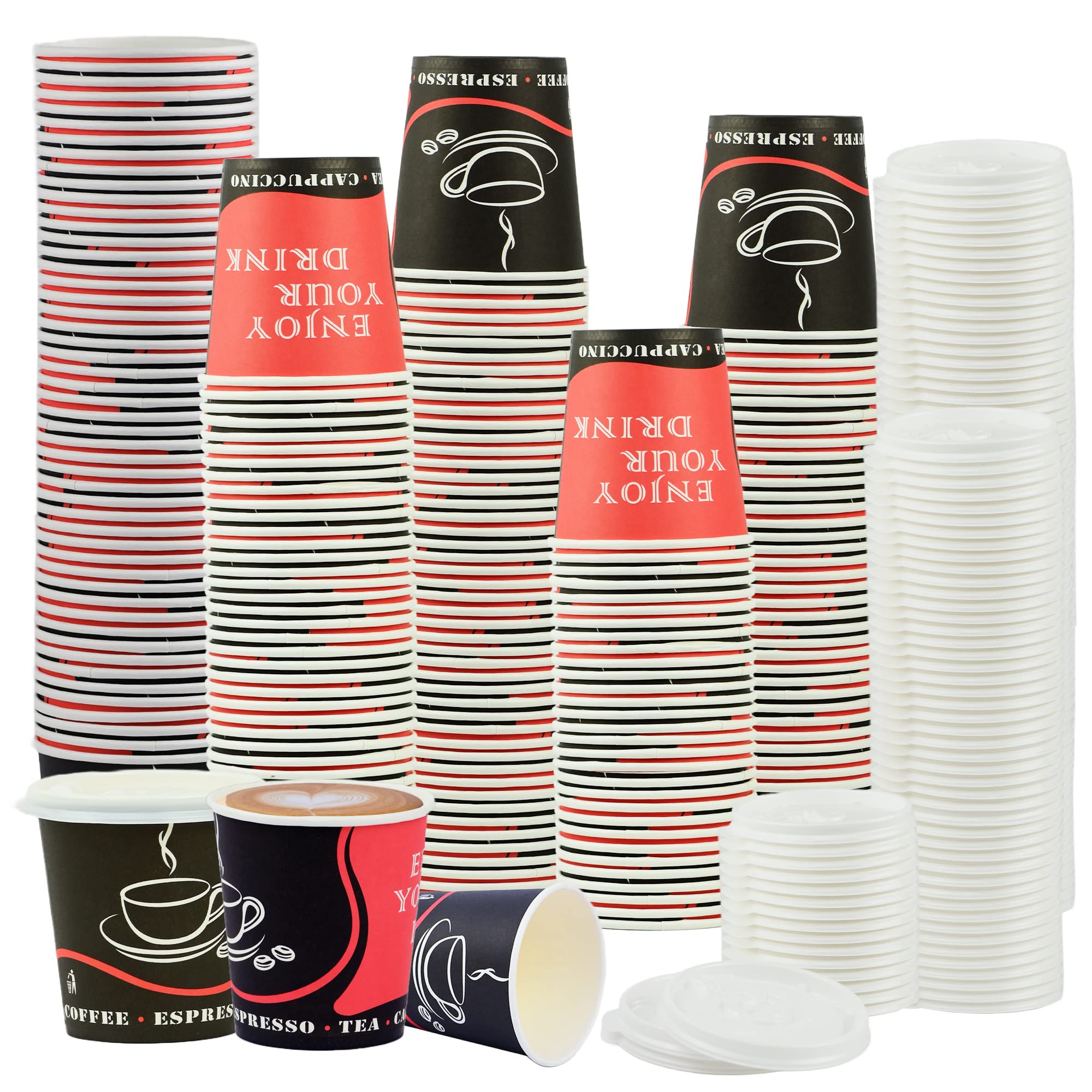 SWIFT 250 Pack 6 oz Coffee/Tea Paper Cups with Lids | Disposable Hot & Cold Beverage Cups for Water, Juice, Tea | Ideal for Parties, Gatherings, Birthdays, Events, Cafes, Businesses