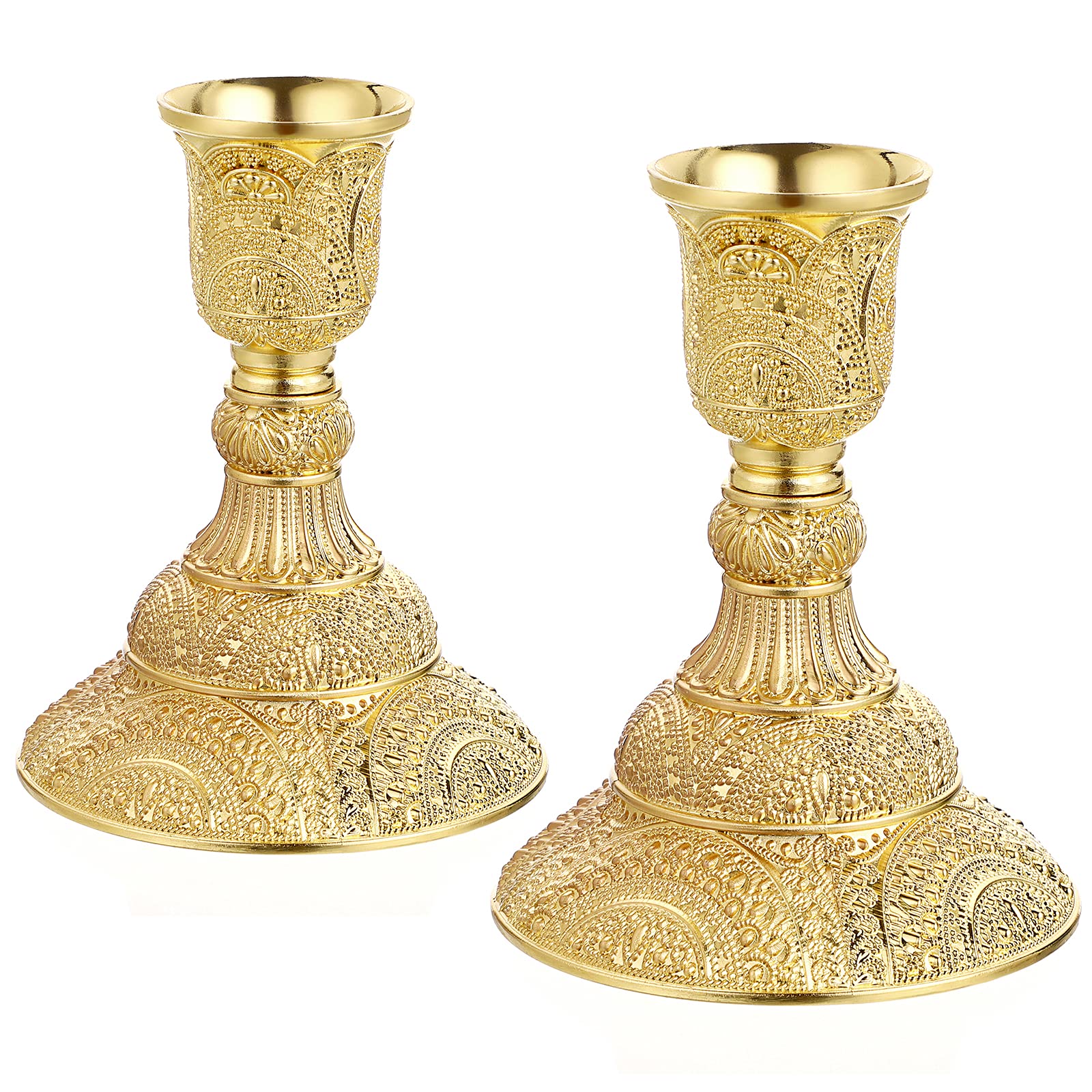 OwnMy 2PCS Brass Taper Candle Holders Candle Stick Holders Set Vintage Metal Pillar Candlestick Holders, 4"H Elegant Candle Stand Candelabra for Dining Table Centrepieces Wedding Home Decoration, Gold