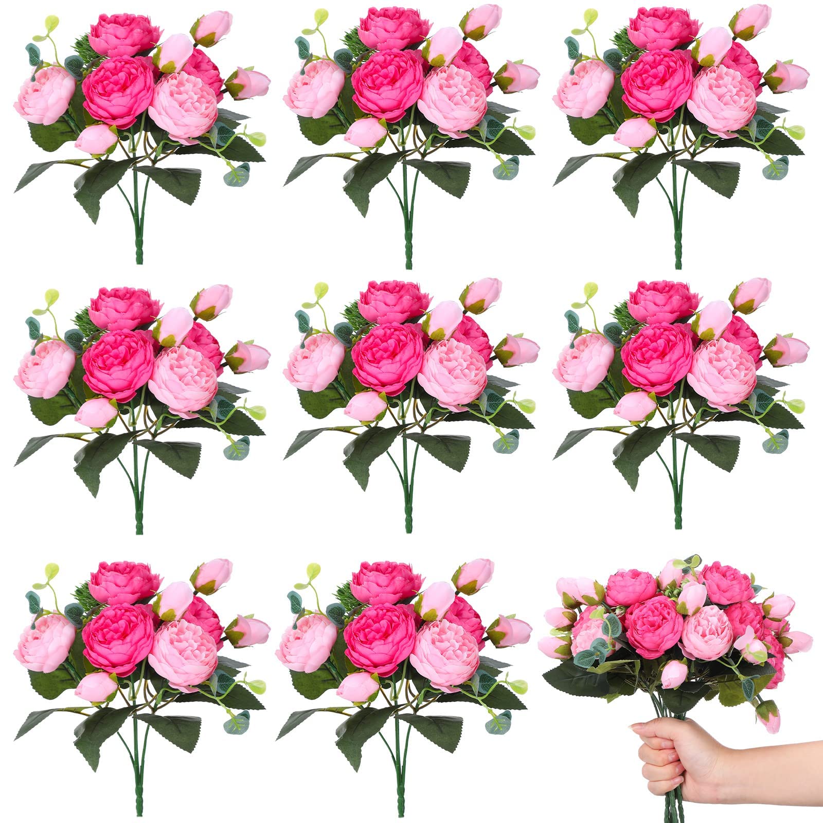 Artificial Peony Flowers, 8 Packs Faux Flowers Silk Peonies Bouquet Vintage Wedding Home Table Door Decor Reusable Bouquet of Rose Flowers for Valentine Wedding Birthday Party Home Office Vase