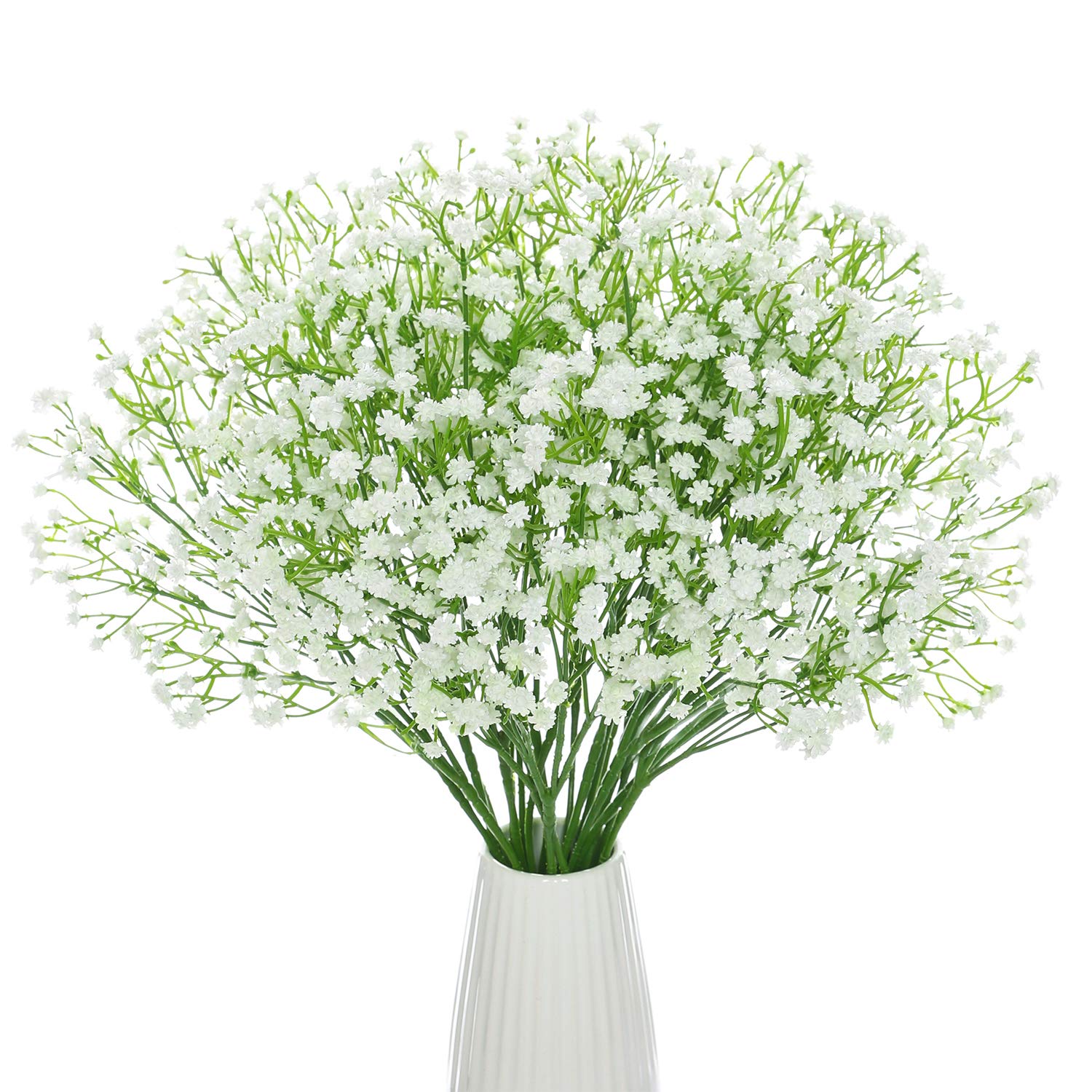 10Pcs Babys Breath Artificial Flowers Fake White Flowers Real Touch Gypsophila Floral in Bulk for Home Wedding Garden Decor (White Long Stem)