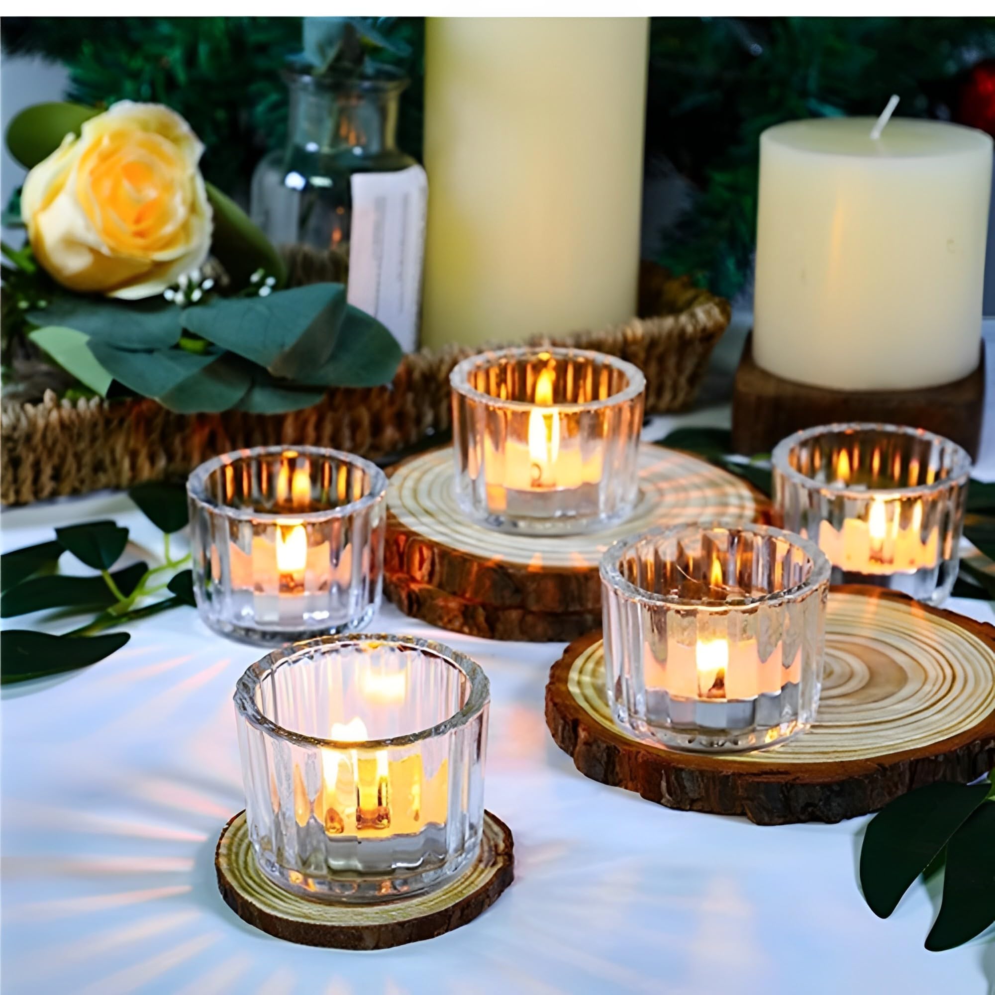 Beauenty Tealight Candle Holder Set of 12,Votive Candle Holders for Wedding Candle,Clear Glass Romance Tealight Candle Holders for Party&Home,Christmas,Wedding Decor,Valentines Day Decor