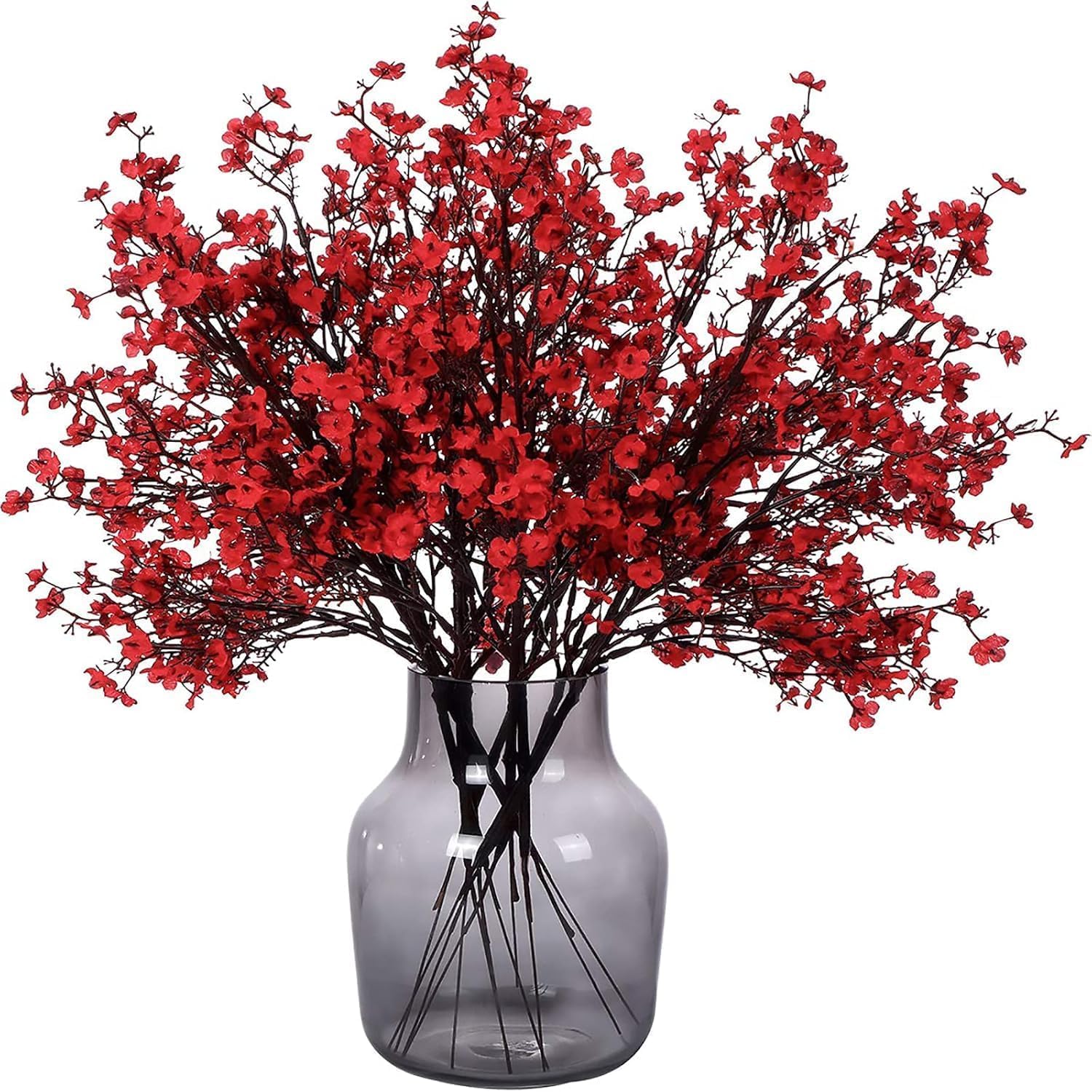 Artificial Flowers Bulk Real Touch Faux Gypsophila Bouquet Fake Plastic Silk Flowers for Home Kitchen Bedroom Wedding Festival Christmas Halloween Party Decoration (Red) 6 Pcs