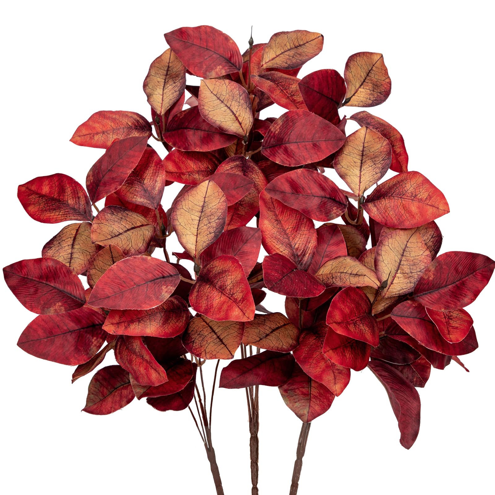 3 PCS Fall Leaves Artificial Magnolia Leaf Bush, 15" Autumn Fake Greenery Picks for Vase Floral Arrangement Kitchen Table Home Fall Decoration