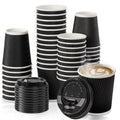 Fit Meal Prep 50 Pack 8 oz Insulated Ripple Triple Wall Paper Coffee Cups with Black Lids, Premium Disposable, Black To Go Anti Slip for Hot Beverages, Travel, Home, Office