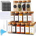 Beauenty 24 Pcs Glass Spice Jars With Bamboo Lids,Complete Seasoning Organizer Set With Labels And Funnel Small Spice Containers, Transparent Seasoning Container,Vanilla Bottle,Kitchen Storage Set