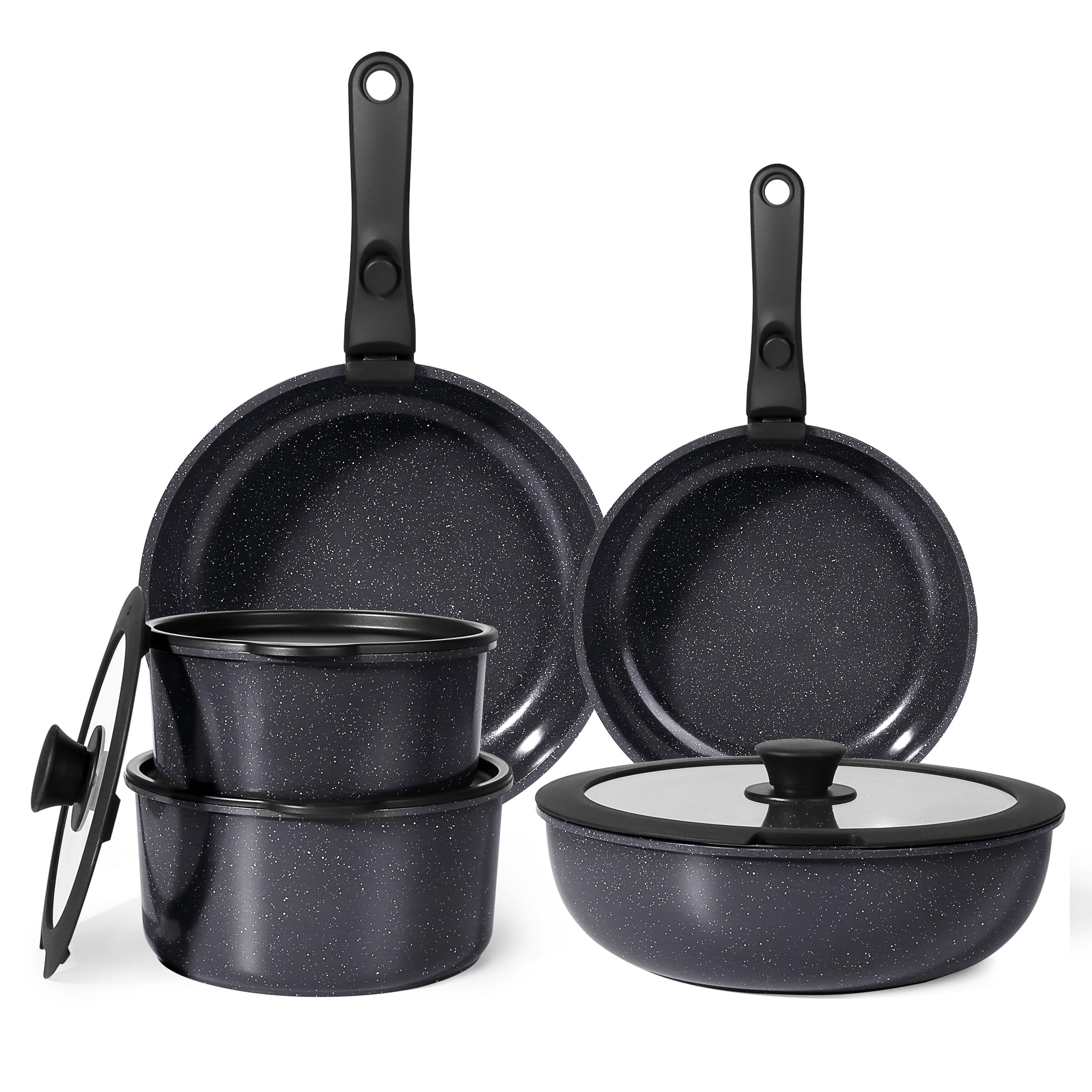 GiPP Ceramic Coating Pots and Pans Set Non Stick, 11Pcs Detachable Handle Cookware Sets, Non Toxic Induction Kitchen Pot and Pan with Removable Handle, Healthy RV Cookware, Dishwasher?Oven Safe Grey