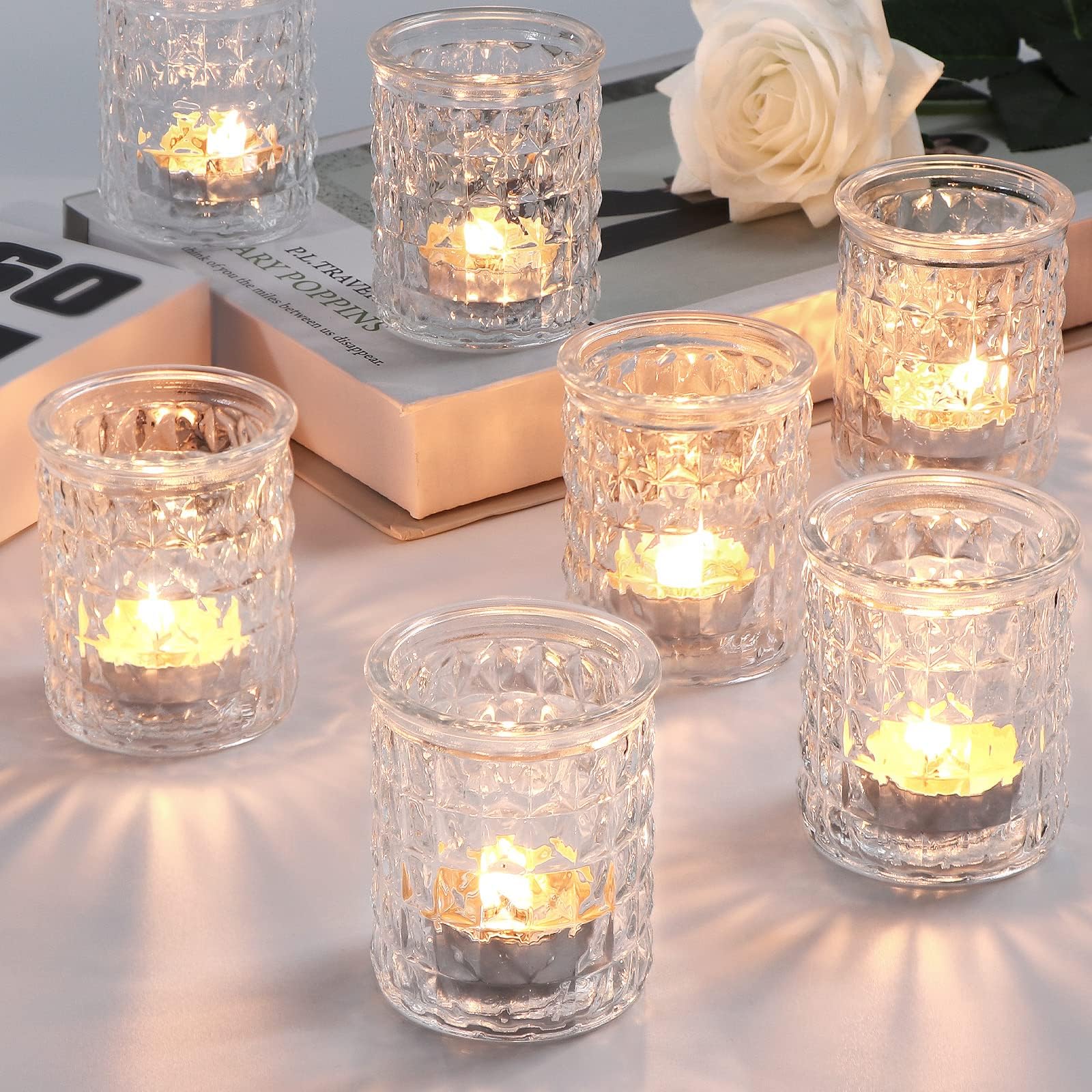 Votive Candle Holders, 12Pcs Clear Glass Tealight Candles Holder Holders Gifts For Women Home Decor And Christmas Decoration Living Room Wedding
