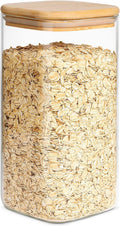 SKY-TOUCH Glass Food Storage Jars Containers set 1.5L,with Airtight Bamboo lids Set of 1,for Spices Noodles Flour Cereal Rice Sugar Tea Coffee Beans, Square (1 Pack, 1500ml)