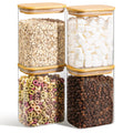 ComSaf Airtight Glass Jars with Bamboo Lids, 4 Pack 1100ml Rectangular Kitchen Storage Containers, Stackable Spice Jars for Rice, Lentils, Dates, Sugar and Other Dry Foods for Kitchen Organization