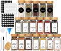 24 Pcs Spice Jars with 648 Labels Stickers - Bamboo Lids, Shaker Lids, Collapsible Funnel, Cleaning Brush, 2 Pens, Seasoning Storage Bottles for Spice Rack, Cabinet, Drawer