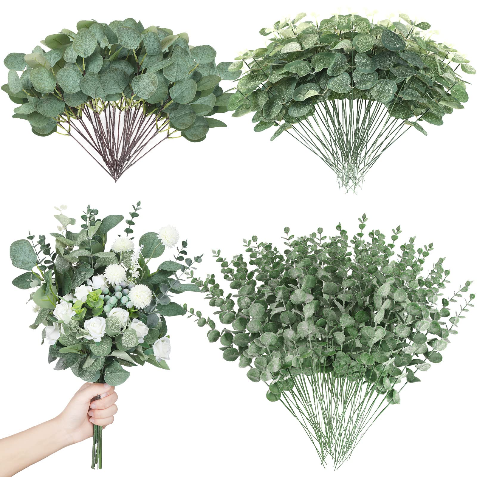180 Pieces 3 Kinds Mixed Eucalyptus Leaves Stems Bulk Artificial Silver Dollar Eucalyptus Leaves Picks Dried Eucalyptus Bundle Faux Greenery Spray for Wedding Vase Bouquet Floral Arrangement Decor