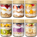 Last page® 6Pack 16OZ Overnight Oats Containers with Bamboo Lids, Wide Mouth Glass Jars with Airtight Lids for Meal Prep for Meal Prep, Yogurt, Salad, Cereal, Spices, Tea Coffee Kitchen Preserving Jar