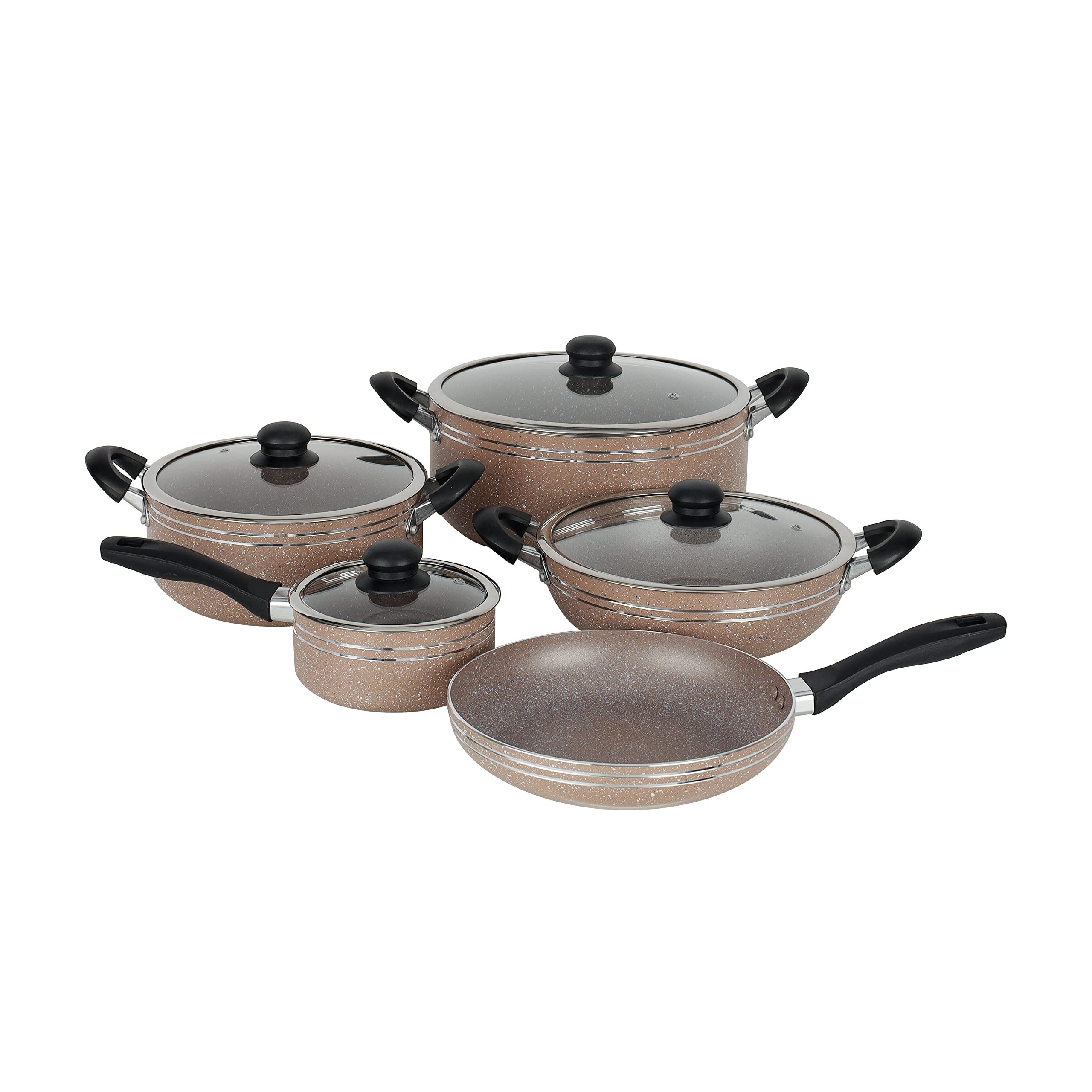 Delcasa 10-Piece Non-Stick Cookware Set with Granite Coating DC1889BGE Includes Casseroles, Sauce Pan