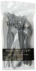 Creative Converting Touch Of Colour Assorted Cutlery Pack Of 24, Shimmering Silver