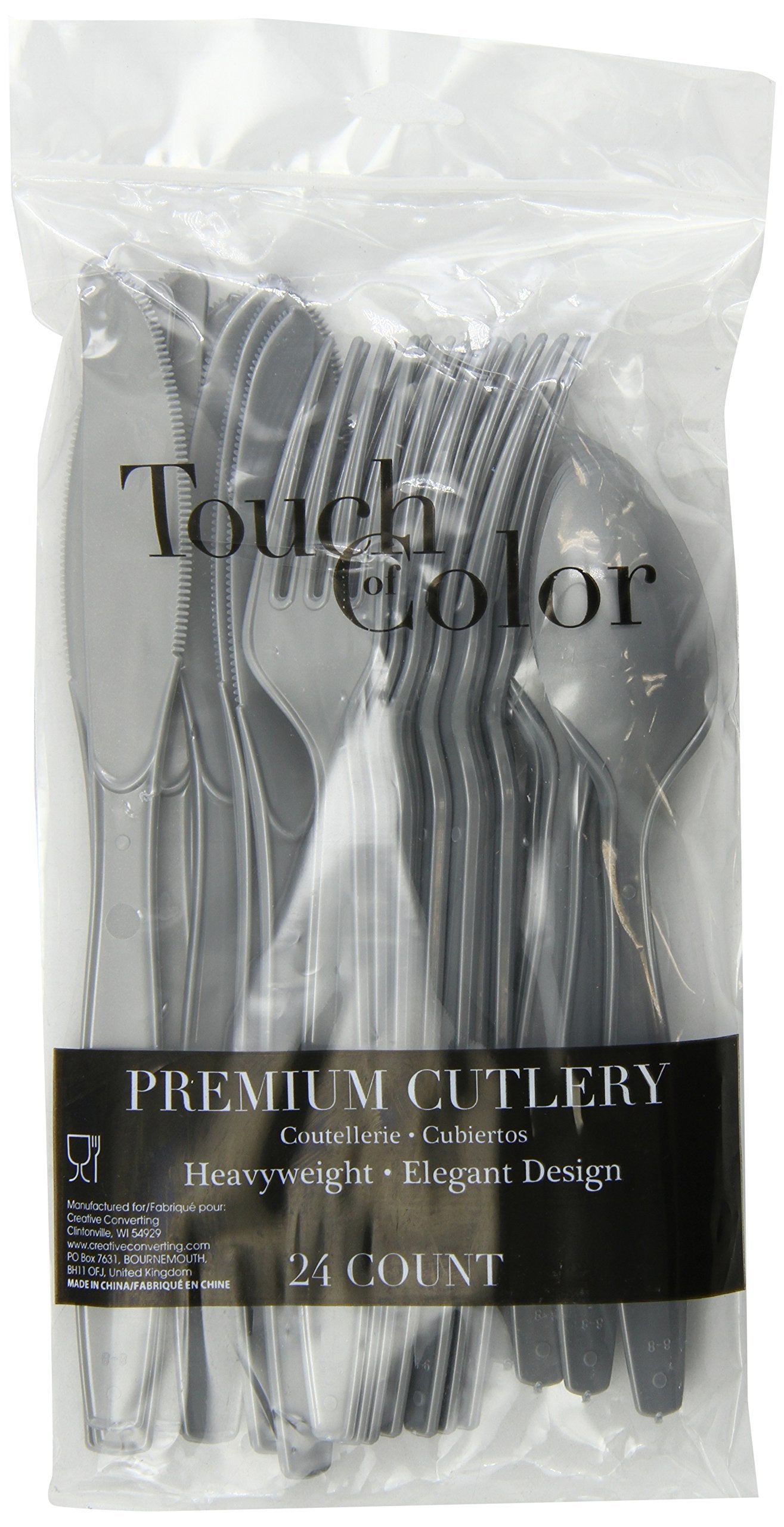 Creative Converting Touch Of Colour Assorted Cutlery Pack Of 24, Shimmering Silver