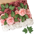 Artificial Flower Shades of Rose 25pcs Real Looking Fake Roses w/Stem for DIY Wedding Bouquets Centerpieces Arrangements Party Baby Shower Home Decorations