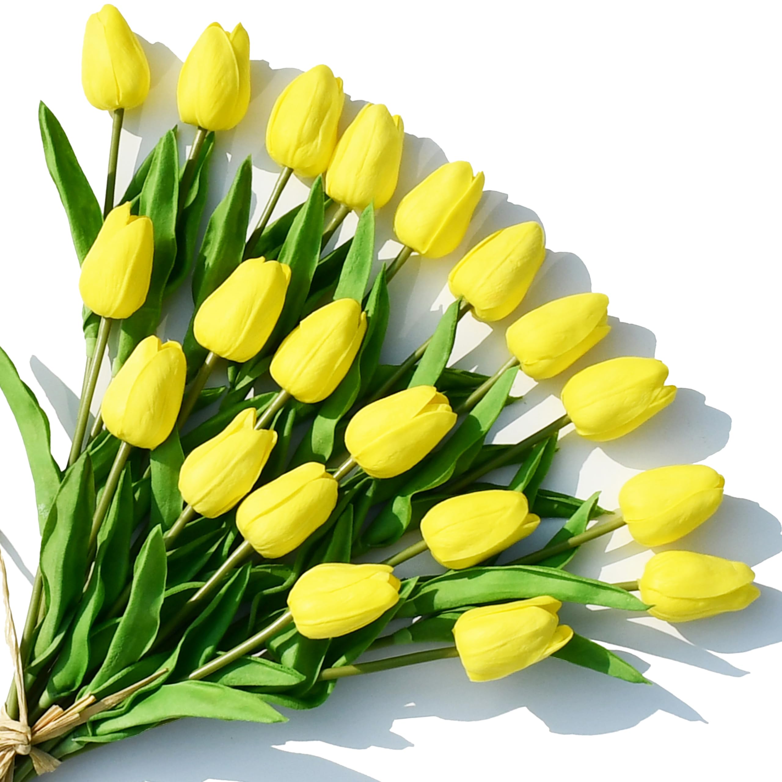 Artificial Yellow Tulips 20 Pcs – 13.5 Inch PU Faux Flowers with Bendable Stems for Home Décor, Wedding Centerpieces, DIY Floral Arrangements, Table Decorations