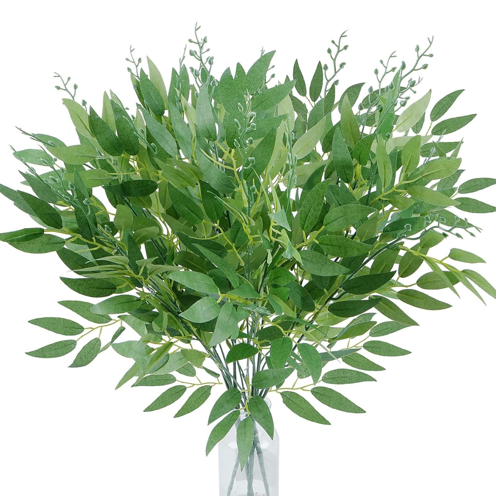3 Bundles Italian Ruscus Greenery Stems,21.6in 55cm Artificial Green Leaf Willow Leaves Bouquet for Floral Arrangement Home Wedding Party Garden Farmhouse Table Centerpiece Decor