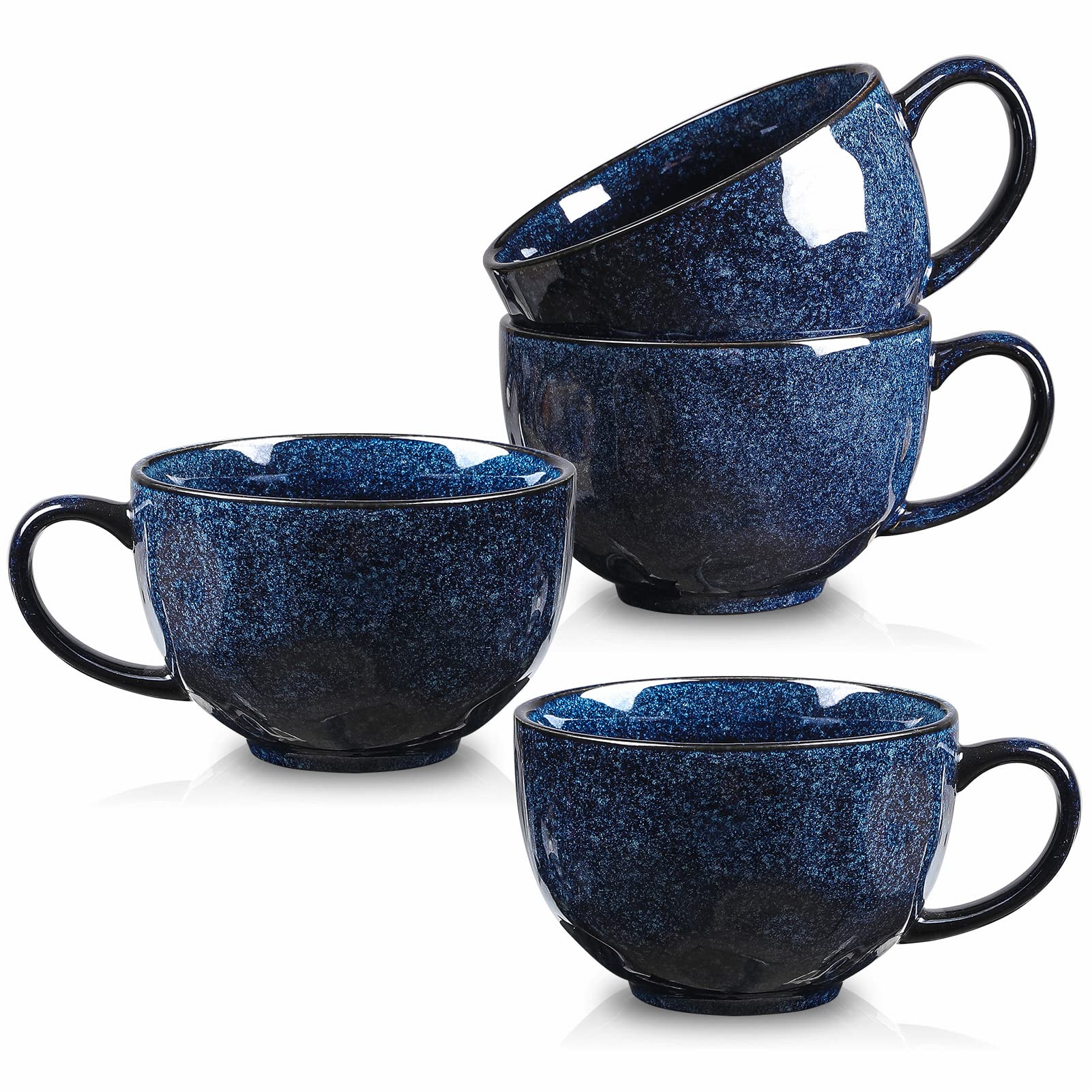 vicrays Jumbo Soup Mug Coffee Large - Ceramic Wide Oversized Extra Big Handle Bowls Latte Friends Mug Set Gaint Cereal Oatmeal Cappuccino Cup Set 27 oz