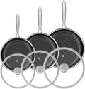 Frying Pans Nonstick With Lid, 8", 10", 12" Hybrid Tri-ply Stainless Steel Non Stick Frying Pan Set, Induction Cookware Set with Stay Cool Handle, Large Skillets and Frying Pans For Cooking Pan Set