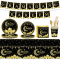 210pcs Eid Mubarak Dinnerware Set 24 Person Ramadan Tableware Set Dinner Plates Cups Disposable Napkins Straws Knives Forks And Spoons Ramadan Tablecloth, Hanging Eid Mubarak Decorations (B2)