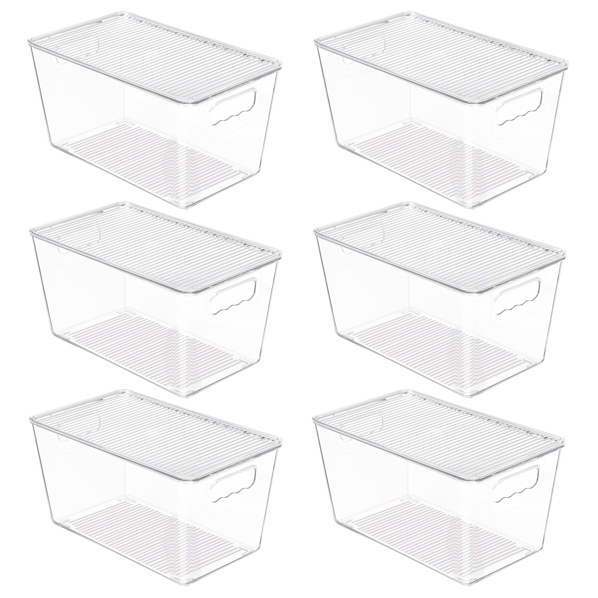 Vtopmart 6 Pack Clear Stackable Storage Bins with Lids, Organizer Boxes with Handle for Kitchen Organization, Perfect for Pantry, Fridge, Cabinet, Closet, Bathroom, Medium
