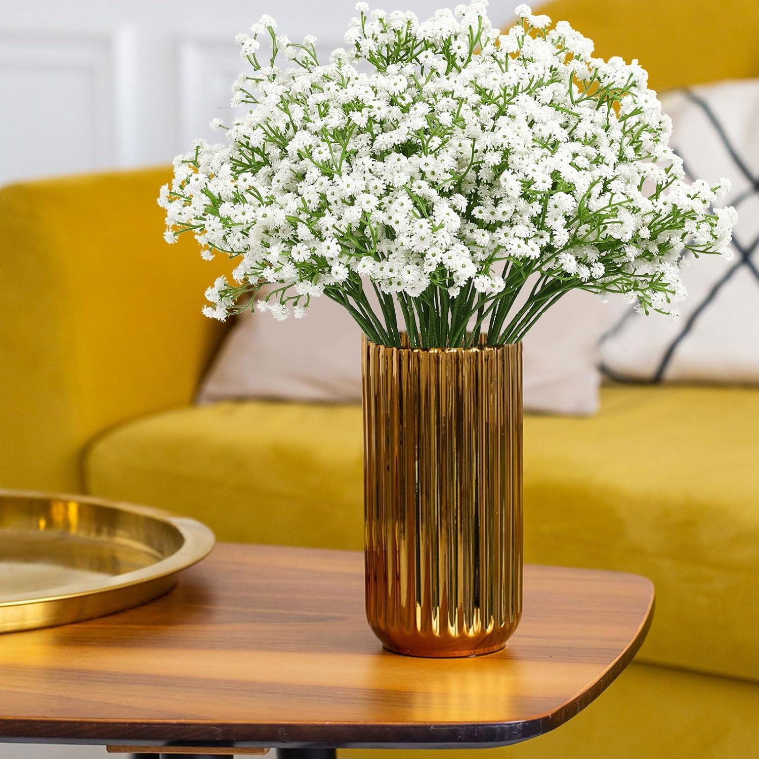 Long Stem Artificial Baby Breath Flowers Real Touch Silk Gypsophila Bouquets for Office Indoor Outdoor Wedding DIY Party Centerpieces Arrangements Decoration (Set of 10 Sticks, White)