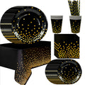 Black and Gold Party Tableware for 24 Guests, 193pcs Black Gold Polka Dot Decoration Set Plates Black Golden Dot Paper Cups Table Cover etc Black Gold Party Supplies