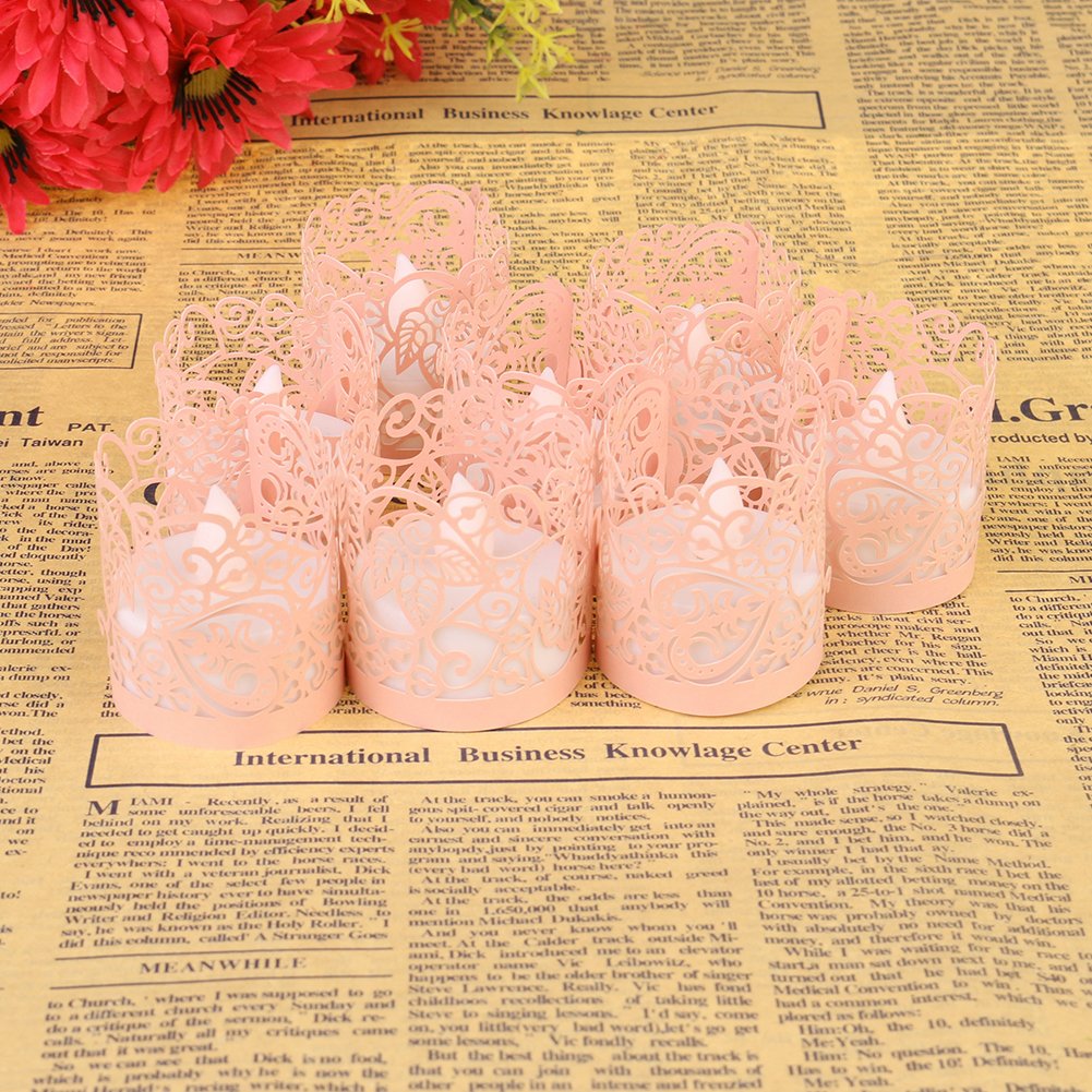 Sevend Candle Wraps, 50 Pieces Tea Light Wraps and Candles Holders for Weeding, Table, Gift, Outdoor (Pink Candle Wraps)