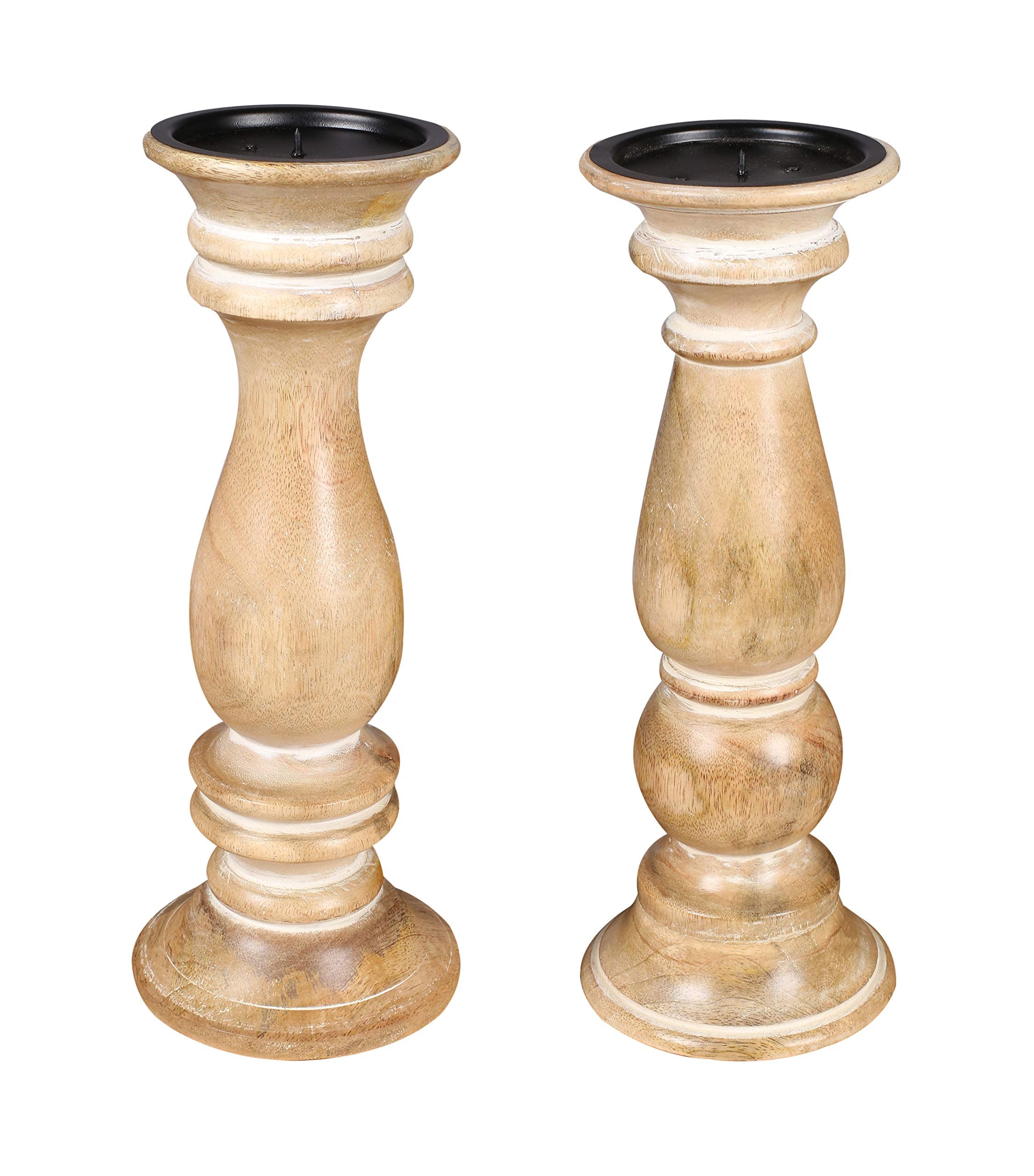The Wooden Town Wood Pillar Candle Holder,Candle Holder,Wood Candle Holder,Wooden Candle Holder,Tall Candle Holders,Farmhouse Candle Holder,Candle Holder Set of 2-12x4.5 inch White Wash