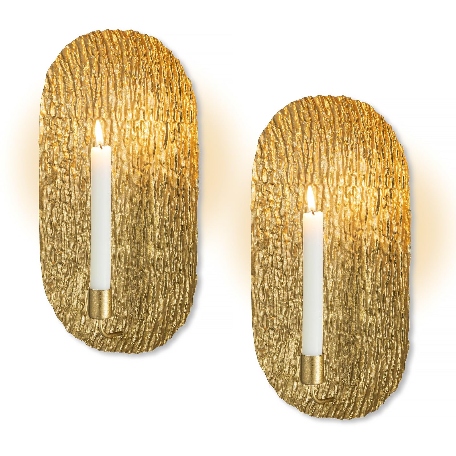 Sziqiqi Gold Wall Candle Holders: Vintage Candle Sconces Set of 2 as Wall Art Decor - Metal Wall Mounted Candlestick Holders for Living Room Bedroom Bathroom Fireplace Hallway Dining Room