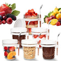 SKY-TOUCH 6 Pack Overnight Oats Jars, Overnight Oats Container with Lid and Spoon, 10 oz Cereal, Milk, Vegetable and Fruit Salad Storage Container with Measurement Marks (WHITE)