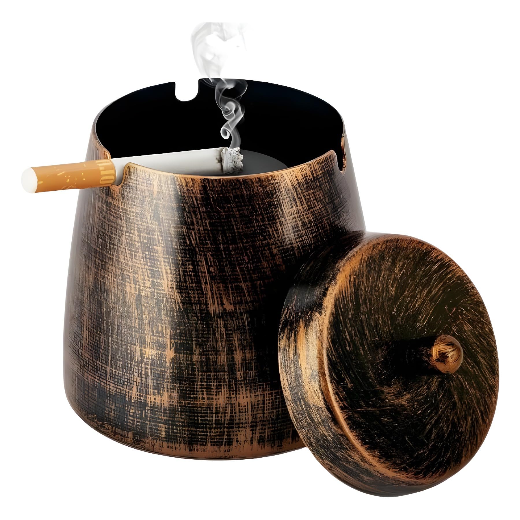 YelaJoy Windproof Smokeless Ashtray with Lid | Metal Tabletop Ash Tray for Indoor Outdoor Use | Large Capacity, Odorless, Easy to Clean