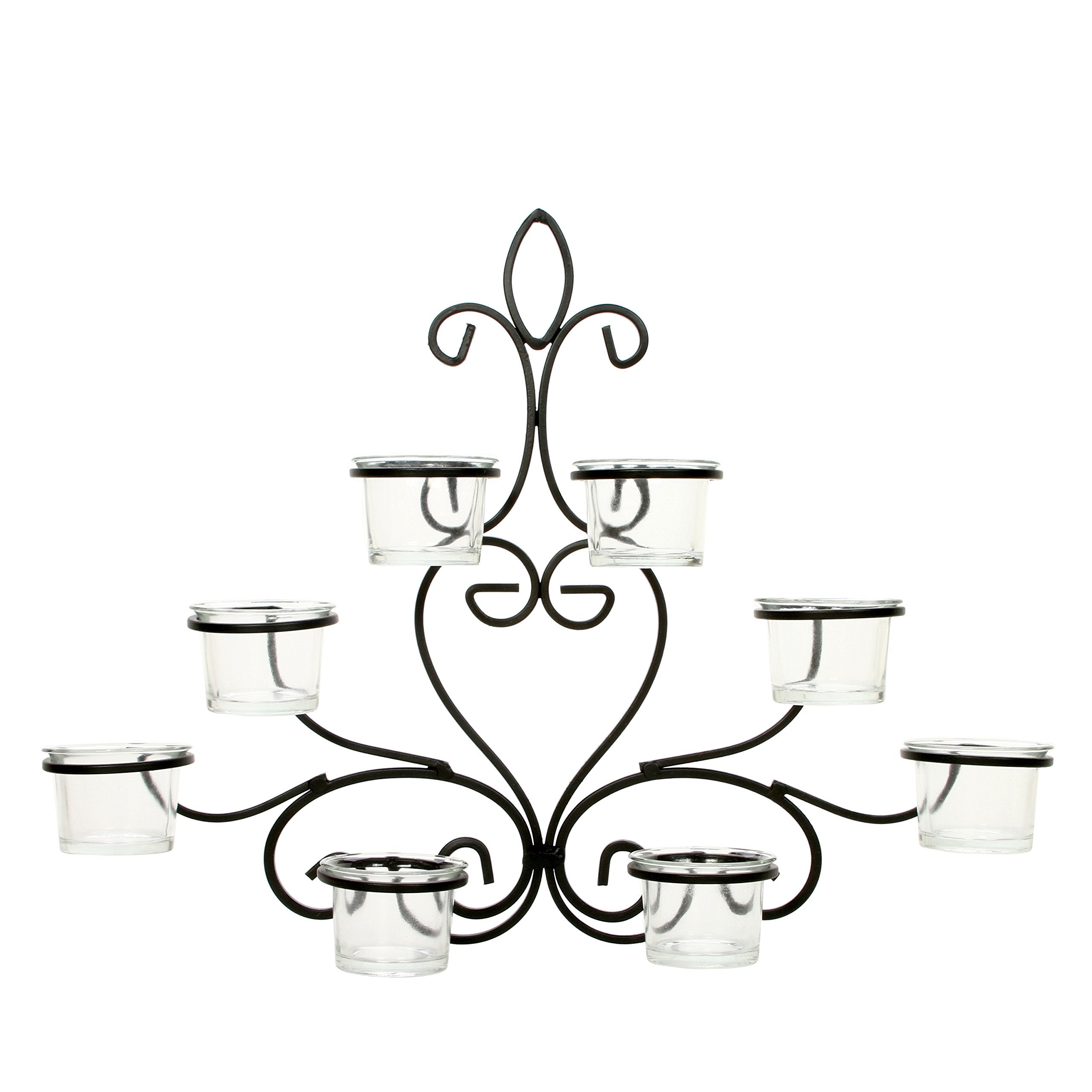 Hosley Scrolled Wall Sconce 13.6" Length, 8 Votive/LED Tea Light Cup Holder, Includes Glass Cups. Great Wall Decor and Ideal Gift for Wedding, Party, Spa, Home O8