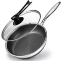Frying Pan Nonstick with Lid, 28CM Deep Skillet, Stainless Steel Cookware Sauté Pan with Handle, Honeycomb Cooking Pot, Wok Pan Compatible with All Cooktops, Dishwasher Safe