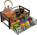 Tea Bag Organizer, Wood Tea Organizers and Storage Chest, Teabag Holder with Storage Drawer,Tea Station Chest Display Container Box for for Countertop Kitchen, Office