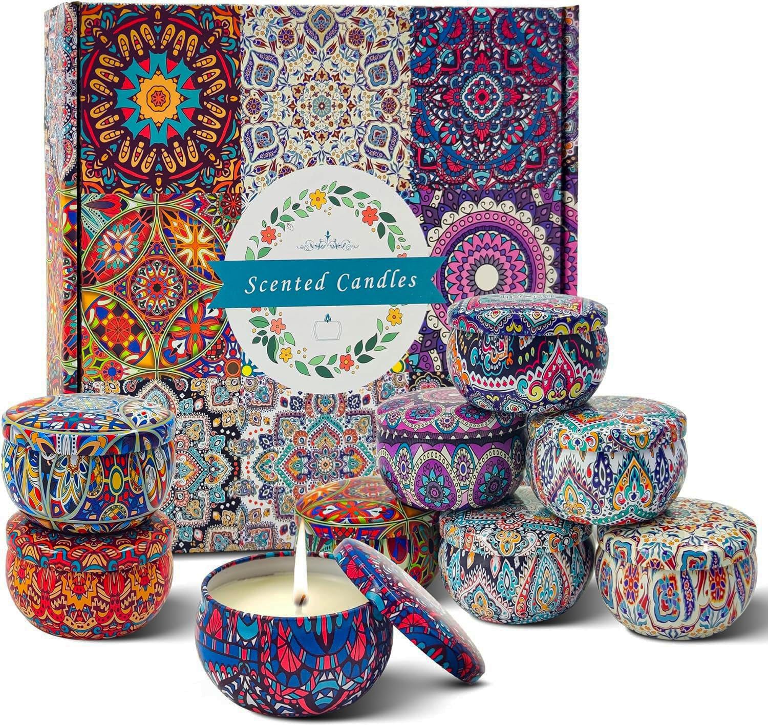 Scented Candles Gift Set, 9pcs Travel Tin Candles with Natural Soy Wax, Relaxing Aromatherapy Fragrances for Bath, Yoga, Sleep, Festivals & Wedding Party Gifts, Smokeless