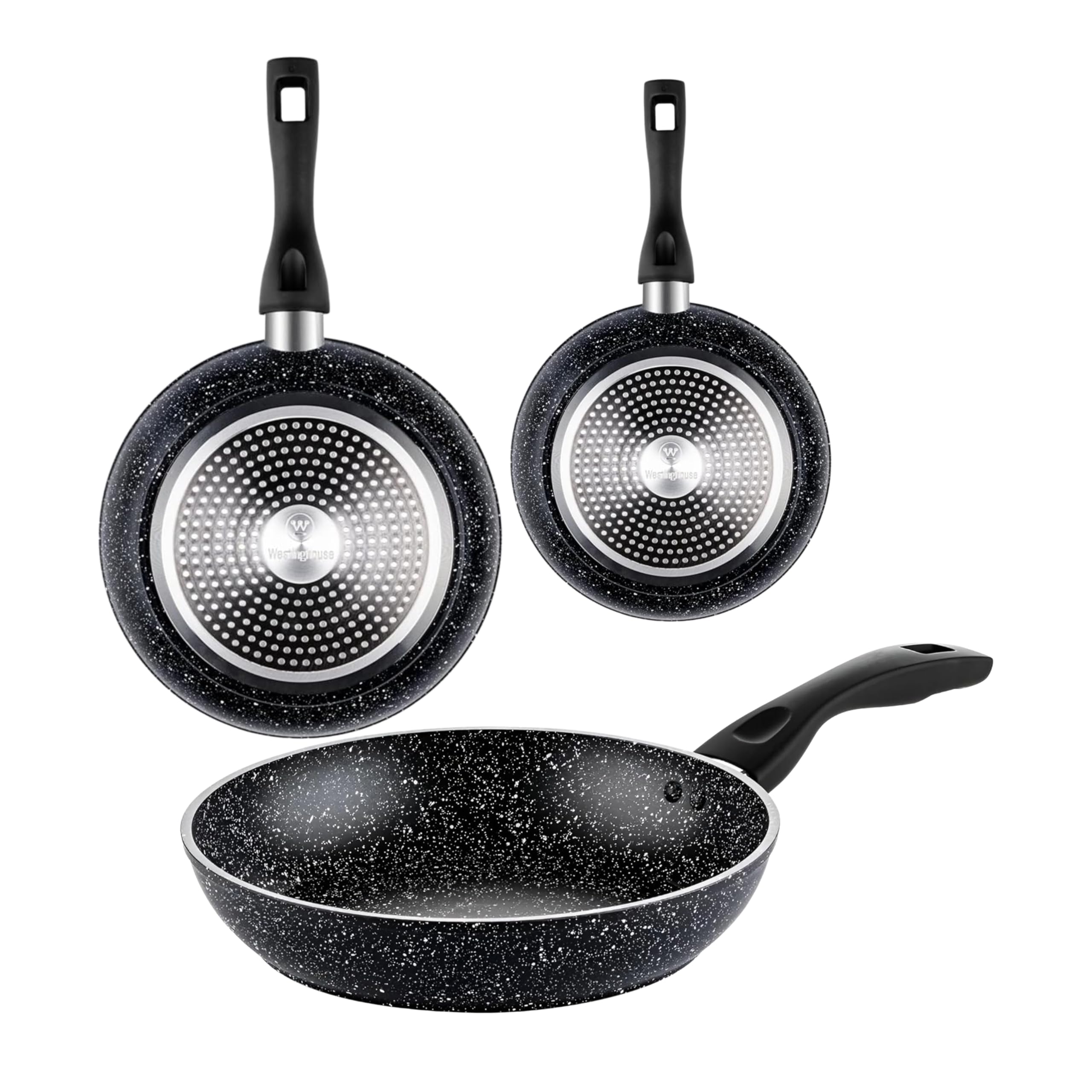 Westinghouse USA 5 Piece Black Marble Cookware Set – 24cm Casserole, 28cm Low Casserole & 30cm Fry Pan | Pressed Aluminum, 3-Layer Marble Non-Stick, Induction Compatible